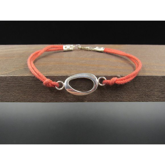 7" Sterling Silver & Cord Simple Shape Bracelet Vintage Elegant Beautiful - Picture 1 of 7